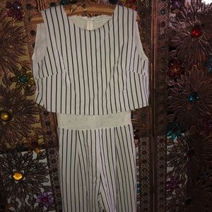 English Factory Black & White Striped Mesh Romper